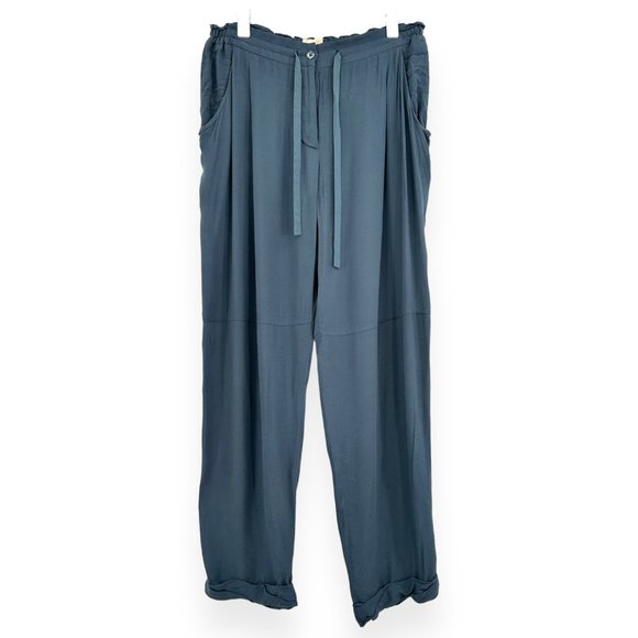 Wilfred Pants - Wilfred Gray Blue Drawstring Waistband Silk Trimmed Wide Leg Loose Fit Pants